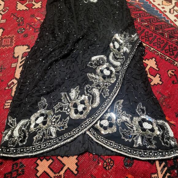 Vtg Lawrence Kazar Beaded Silk Dress Sz M - Picture 5 of 9